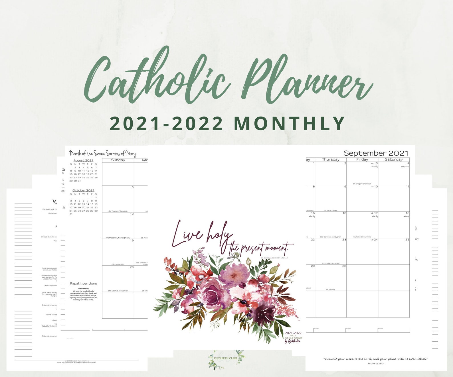 2021 2022 Monthly Catholic Planner Printable: Daily ...