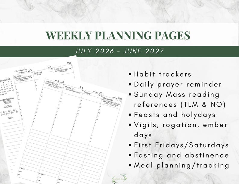 2026-2027 Catholic Planner Printable PDF: Daybook / Daily Weekly Calendar / Catholic Liturgical Year Calendar / Catholic Woman / TLM image 7