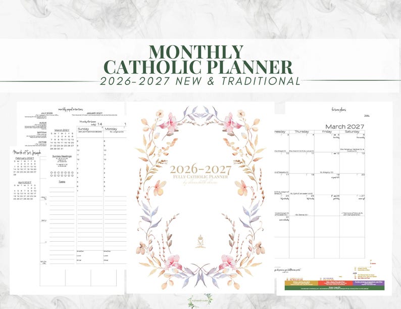 2026-2027 Catholic Planner Printable PDF: Daybook / Daily Weekly Calendar / Catholic Liturgical Year Calendar / Catholic Woman / TLM image 2