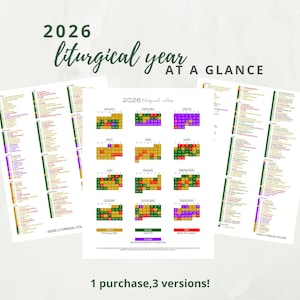2026 Catholic Liturgical Year Calendar at a Glance:  Liturgical Colors Guide