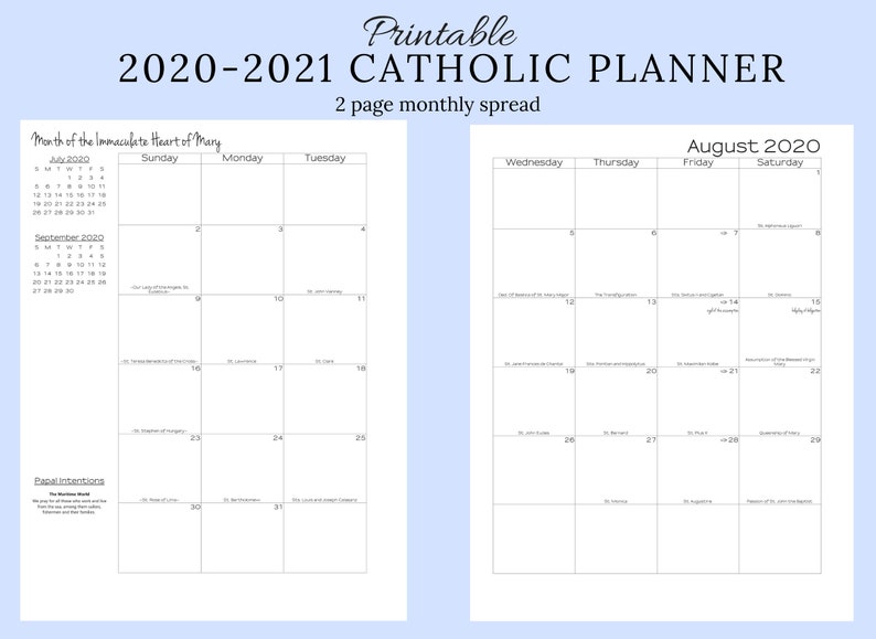2020-2021 Catholic Monthly Planner Printable: Catholic | Etsy