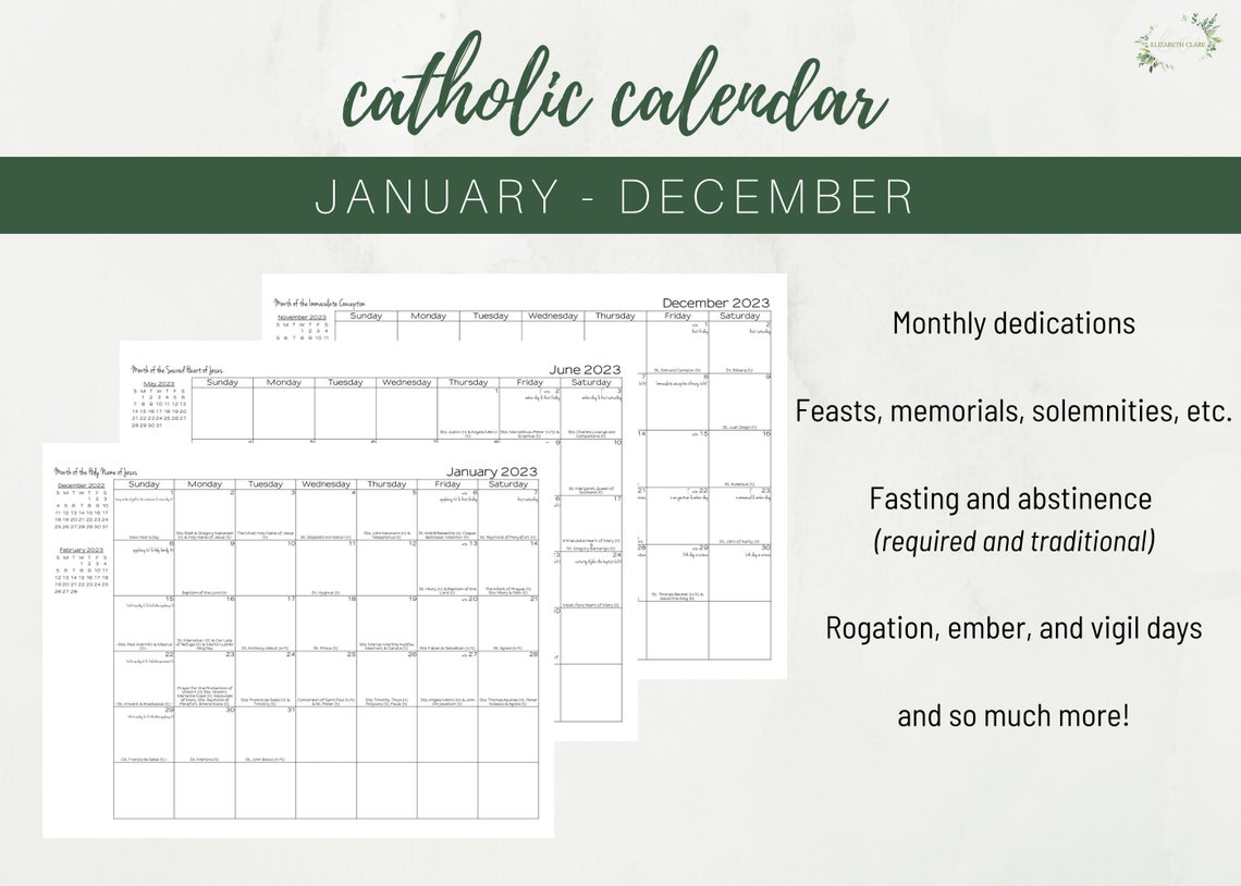 Buy 2023 Catholic Calendar Printable: Monthly One Page Catholic Online