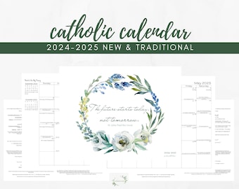 2024-2025 Catholic Calendar Printable:   Academic Monthly One Page Catholic Liturgical Year Calendar / Catholic Woman / Catholic Family