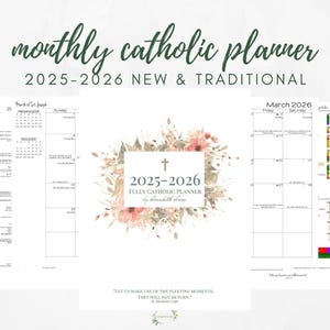 2025-2026 Monthly Catholic Planner Printable PDF:  Monthly Calendar / Catholic Liturgical Year Calendar / Catholic Woman/ Traditional TLM