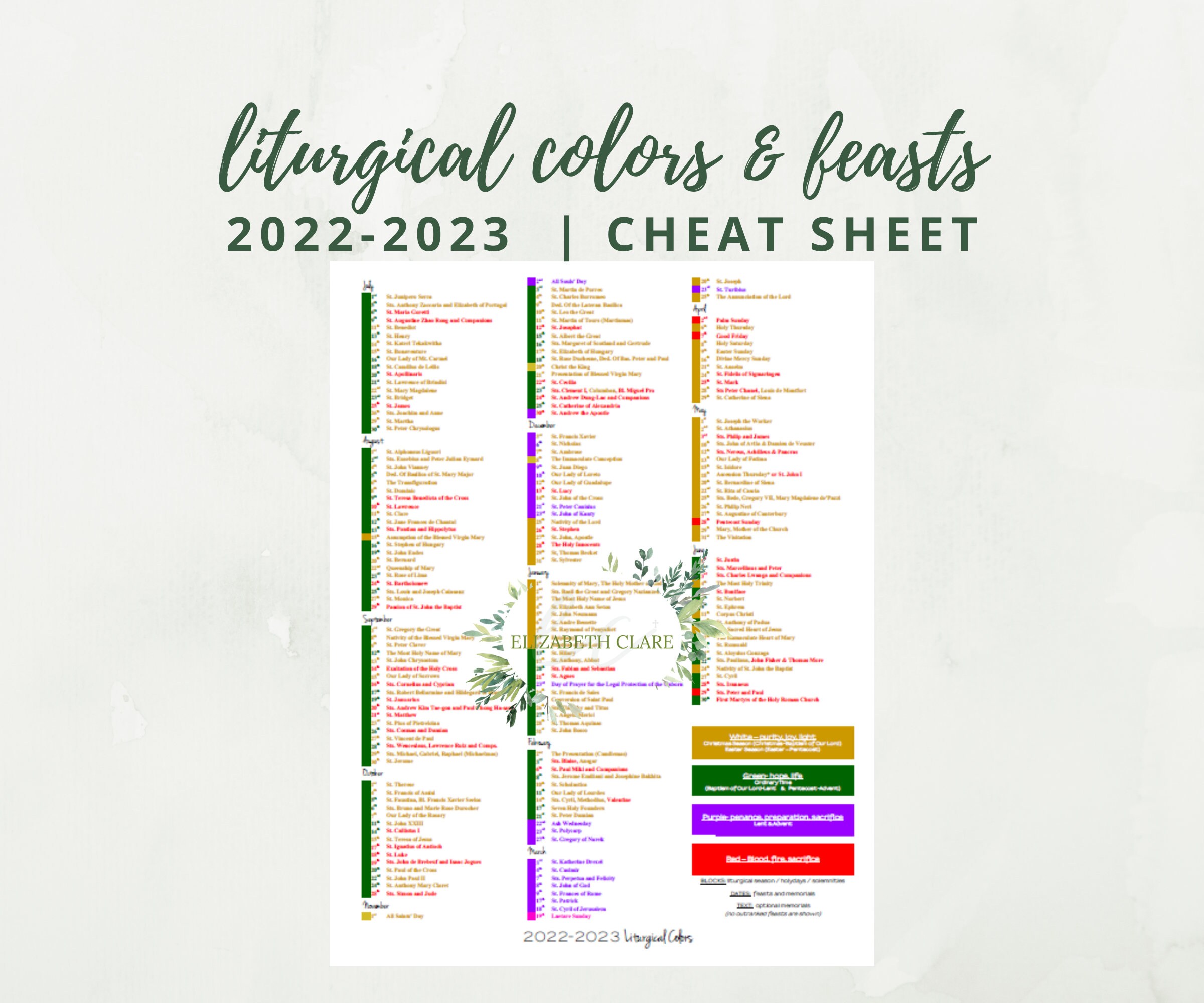 Ical Catholic Calendar 2023 2022-2023 Catholic Liturgical Calendar: Academic Year 1 Page | Etsy
