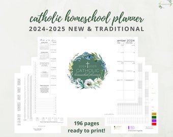 2024-2025 Catholic Homeschool Planner Printable pdf:   Traditional & New Liturgical Homeschool Planner / Dated Lesson Plan Grade Book