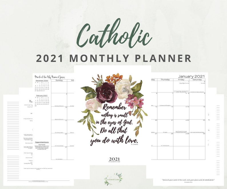 2021 Monthly Catholic Planner Printable: Daily Planner ...