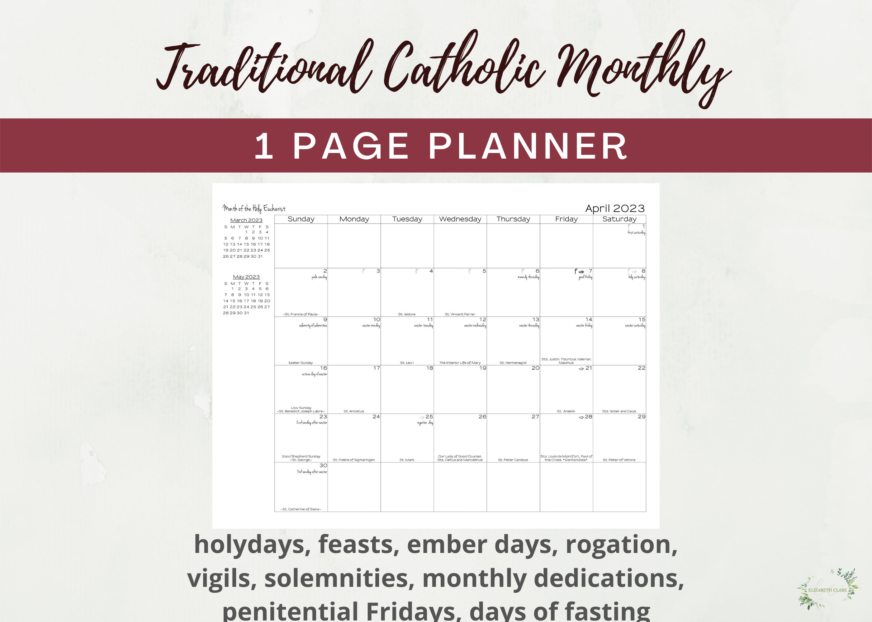 2022-2023 Traditional Catholic Calendar Printable: One Page - Etsy