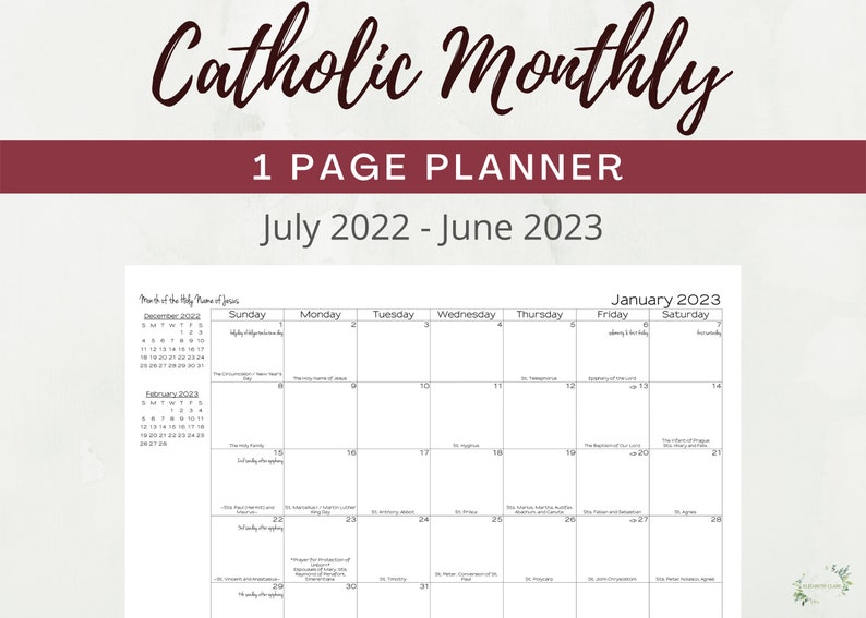 2022-2023 Traditional Catholic Calendar Printable: One page | Etsy
