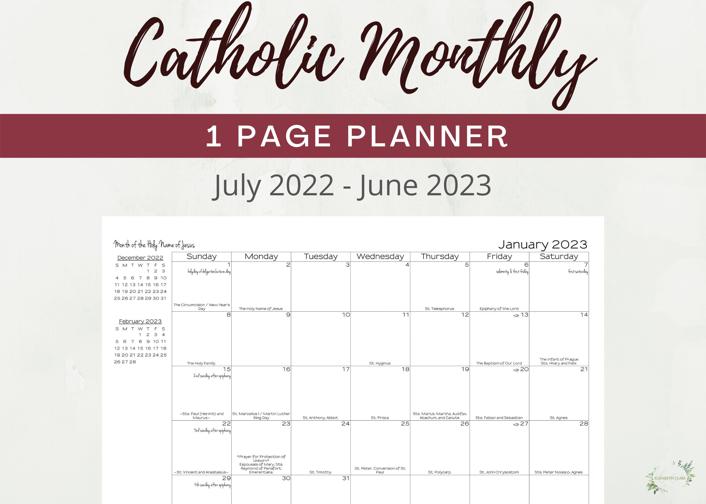 Tridentine Calendar 2023 2022-2023 Traditional Catholic Calendar Printable: One Page | Etsy Canada