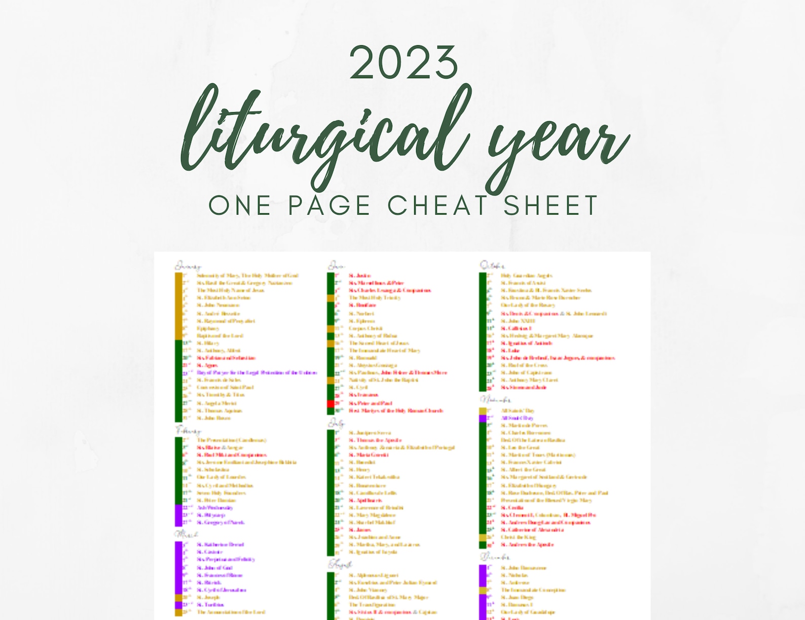 2023 Catholic Liturgical Calendar Year at a Glance: - Etsy Italia