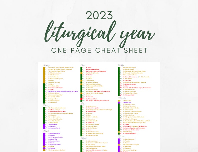 2023 Catholic Liturgical Calendar Year At A Glance Liturgical Etsy
