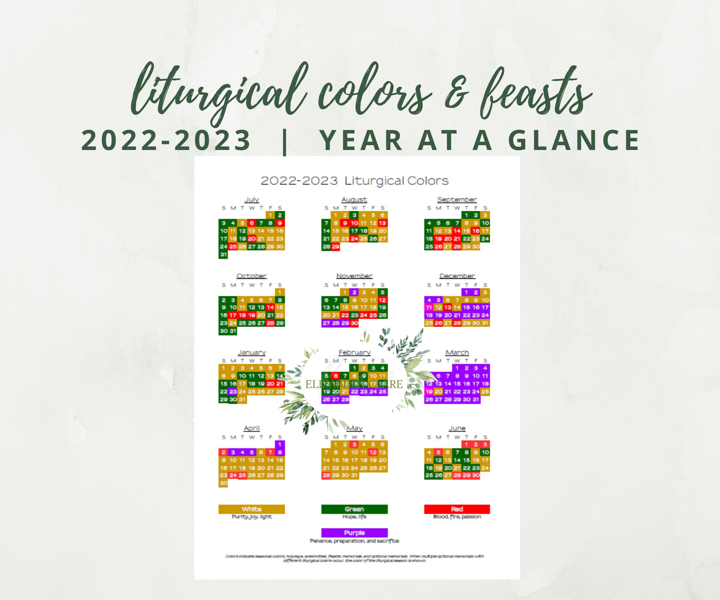 2022-2023 Catholic Liturgical Calendar Year At A Glance: | Etsy