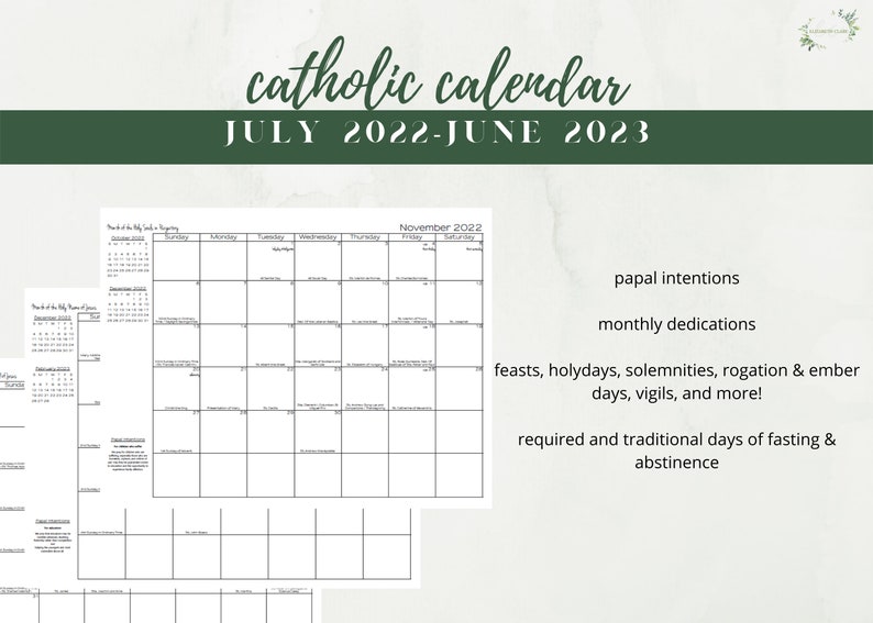 2022-2023 Catholic Calendar Printable: Academic Monthly One - Etsy España