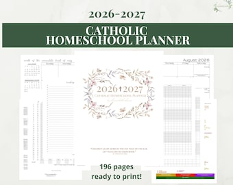 Planificateur d'école-maison catholique 2026-2027 PDF imprimable : planificateur d'école-maison liturgique traditionnel et nouveau/daté plan de leçon carnet de notes