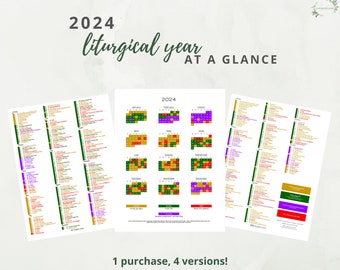 2024 Catholic Liturgical Calendar Year at a Glance:  Liturgical Colors Guide