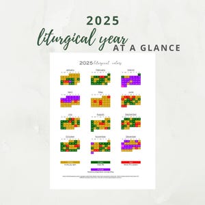 2025 Catholic Liturgical Calendar Year at a Glance:  Liturgical Colors Guide