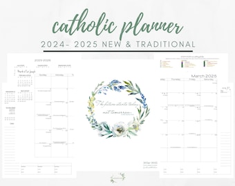 Planificador Católico 2024-2025 PDF imprimible: Libro Diario / Calendario Semanal Diario / Año Litúrgico Académico de Educación en Casa / Mujer Católica / TLM