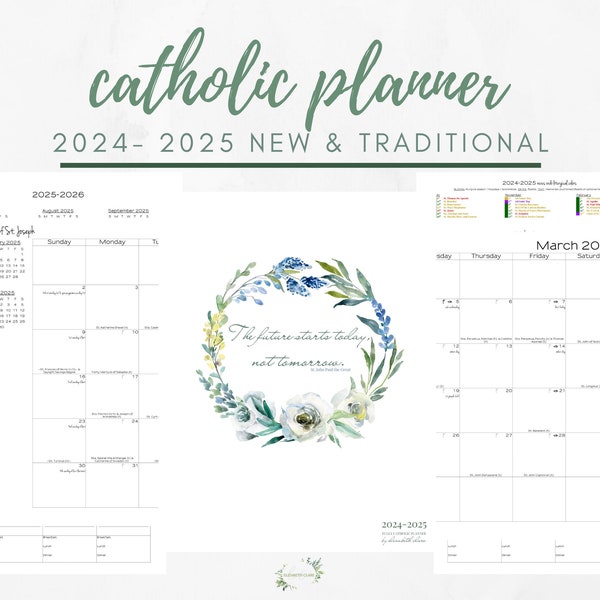 2024-2025 Catholic Planner Printable PDF:  Daybook / Daily Weekly Calendar / Academic Homeschool Liturgical Year  / Catholic Woman / TLM