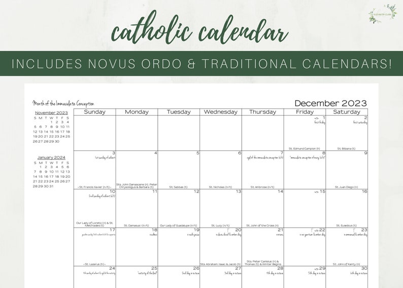 2023 Catholic Calendar Printable Monthly One Page Catholic Etsy UK