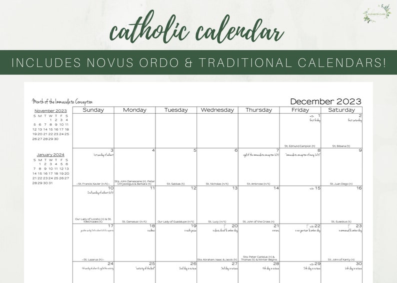 2023 Catholic Calendar Printable Monthly One Page Catholic Etsy UK 2023 Catholic Calendar Printable Monthly One Page Catholic Etsy UK