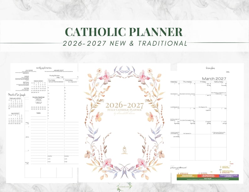 2026-2027 Catholic Planner Printable PDF: Daybook / Daily Weekly Calendar / Catholic Liturgical Year Calendar / Catholic Woman / TLM image 1