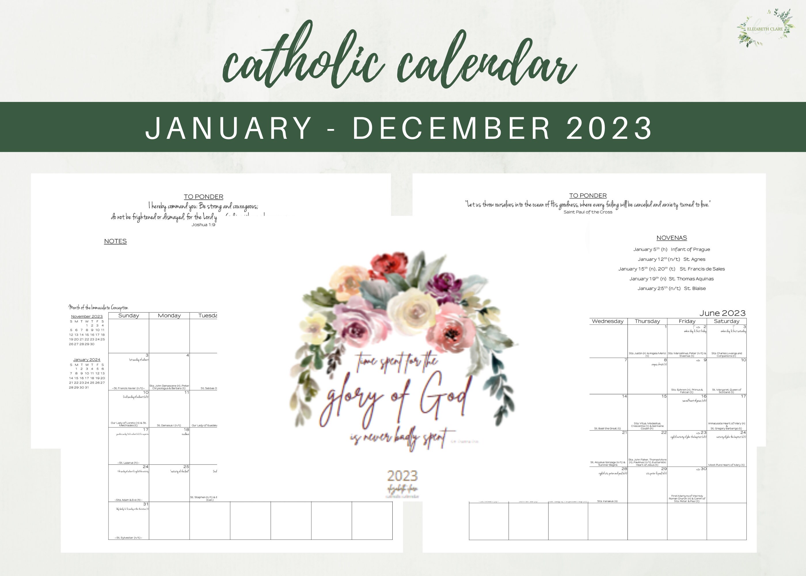 2023 Catholic Calendar Printable Monthly One Page Catholic Etsy