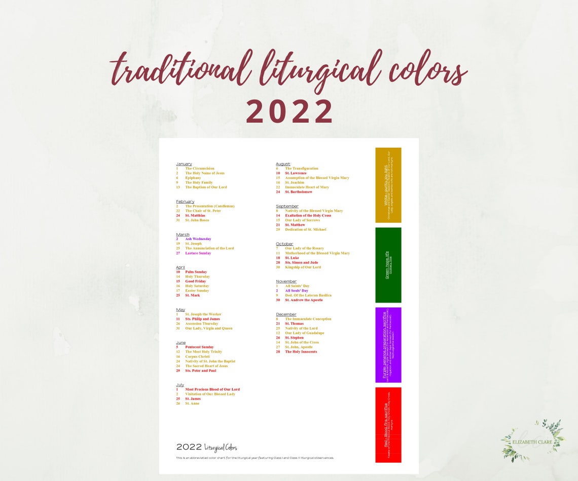 2022 Traditional Catholic Liturgical Calendar: Printable 1962 | Etsy