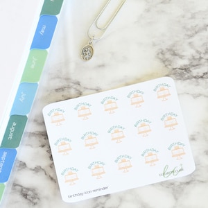 Birthday Cake Planner Stickers:  Birthday Reminder / Icon Sticker Sheet / Neutral / Celebrate / Birthdate / Family