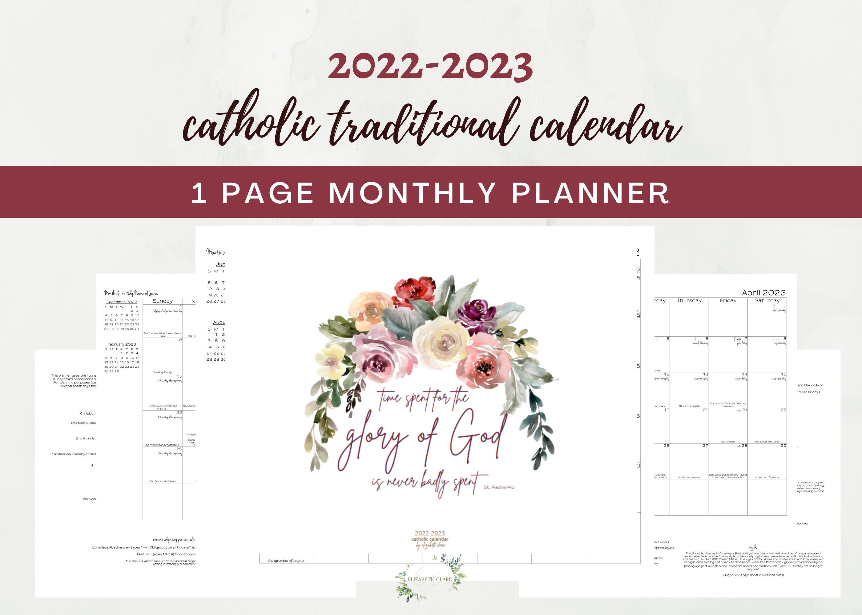 Tridentine Calendar 2023 2022-2023 Traditional Catholic Calendar Printable: One Page | Etsy Canada