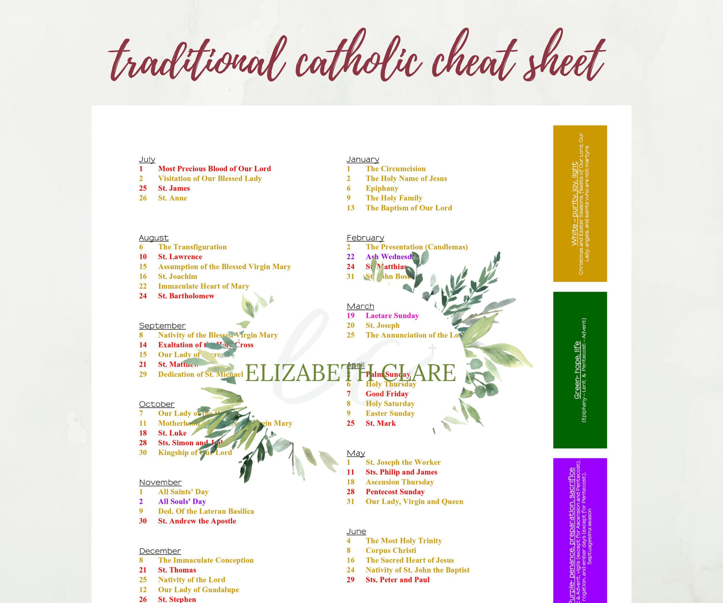 Tridentine Calendar 2023 2022-2023 Traditional Catholic Liturgical Calendar At A Glance | Etsy