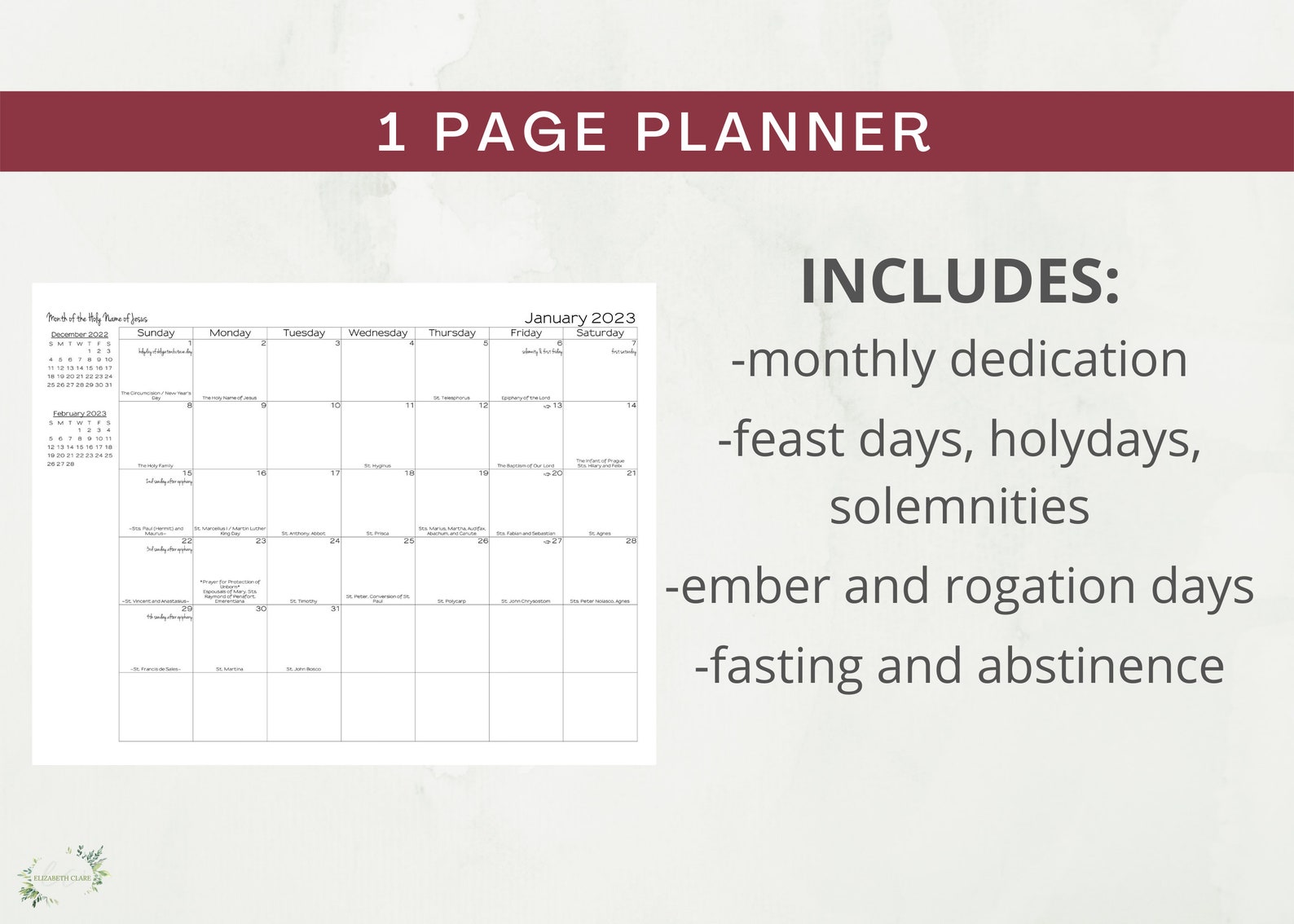2022-2023 Traditional Catholic Calendar Printable: One Page - Etsy