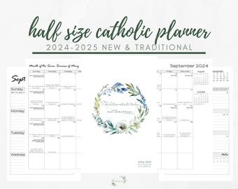 2024-2025 Catholic Planner Half-Size Printable PDF:  Simply Catholic Planner / Daily Liturgical Year Academic Calendar / TLM