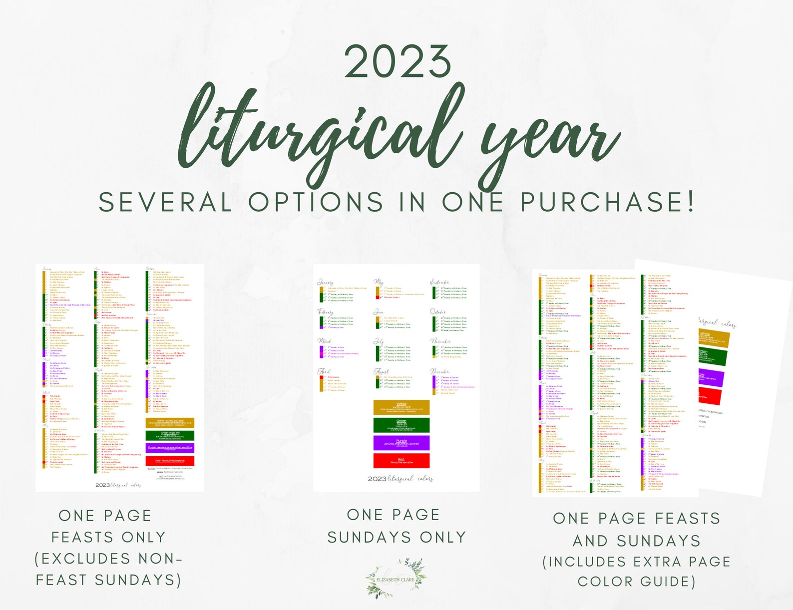 2023 Catholic Liturgical Calendar Year at a Glance: Liturgical - Etsy