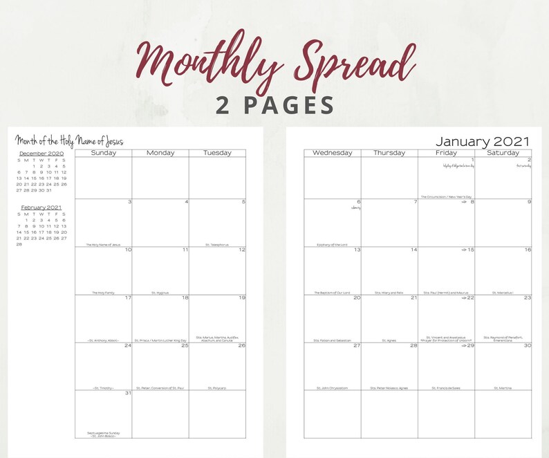 2021 Traditional Latin Catholic Monthly Planner Printable: | Etsy