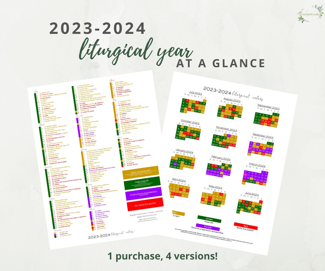 20232024 Catholic Liturgical Calendar Year at a Glance Etsy