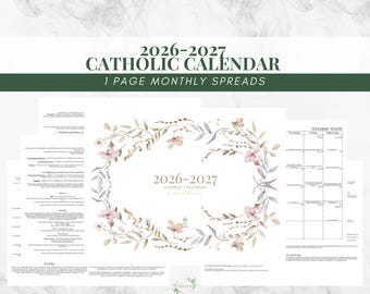 Calendrier catholique 2026-2027 imprimable : une page mensuelle, année liturgique catholique, calendrier académique / femme catholique / famille catholique