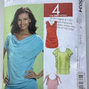 McCalls M6034   Misses’ tunics and tops with various features in size Lrg-Xlg.