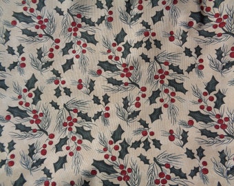 Watercolor Holly & Berries Fabric White - Etsy