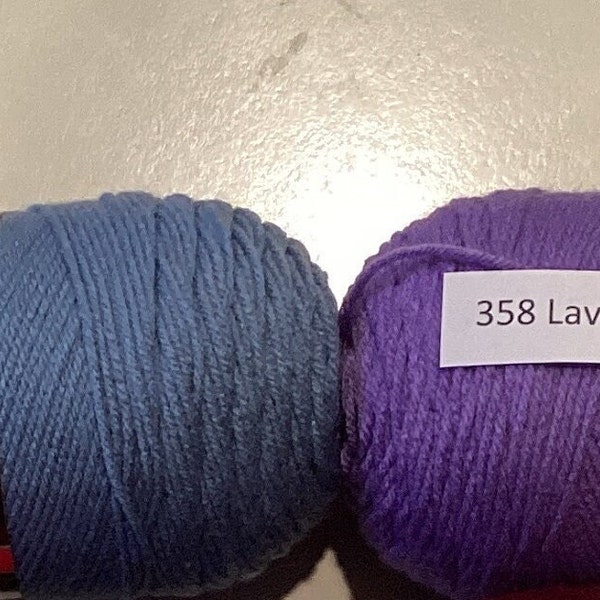 Yarn, Red Heart Super Saver,  8 oz. skeins, 2 different colors.  Purple and Claret are sold.  Country Blue and Lavender still available.