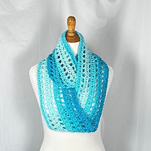 Aqua Blue Infinity Loop Cowl Scarf 7" wide, 100% Acrylic Unisex Neckwear, Crochet Circle Neck Warmer, Gift for Him or Her