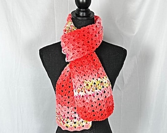 Crochet Scarf Orange 62" long 100% Acrylic, Women's Neckwear, Open End Winter Neck Warmer, Gift for Her