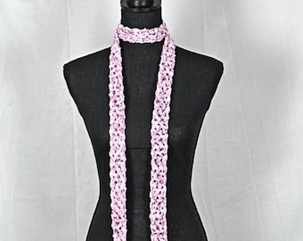 Skinny Choker Necktie Scarf Purple Pink 78" long Cotton Blend, Long Thin Narrow Crochet Necklace, Bohemian Style Fashion, Gift for Her