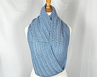 Country Blue Infinity Loop Cowl Scarf 9" wide, 100% Acrylic Unisex Neckwear, Crochet Circle Neck Warmer, Gift for Him or Her