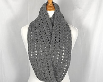 Infinity Loop Cowl Scarf Gray 6" wide, 100% Acrylic Unisex Neckwear, Crochet Circle Neck Warmer, Gift for Her, Gift for Him