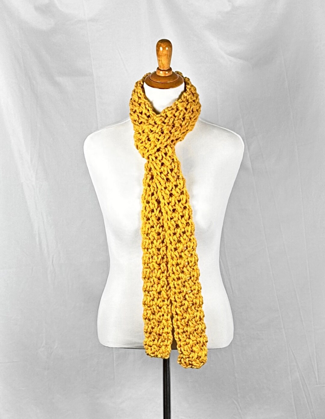 Chunky Mustard Yellow Skinny Crochet Scarf Long Narrow Open - Etsy