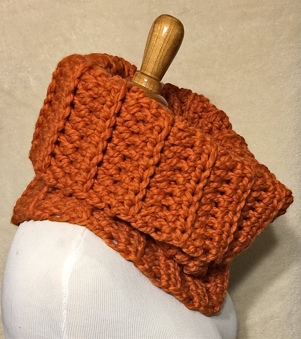 Chunky Cowl Scarf Turtleneck Crochet Gaiter Neckwarmer Burnt Orange Scarf Gift for Her Winter Scarf Gift for Women Handmade Scarf