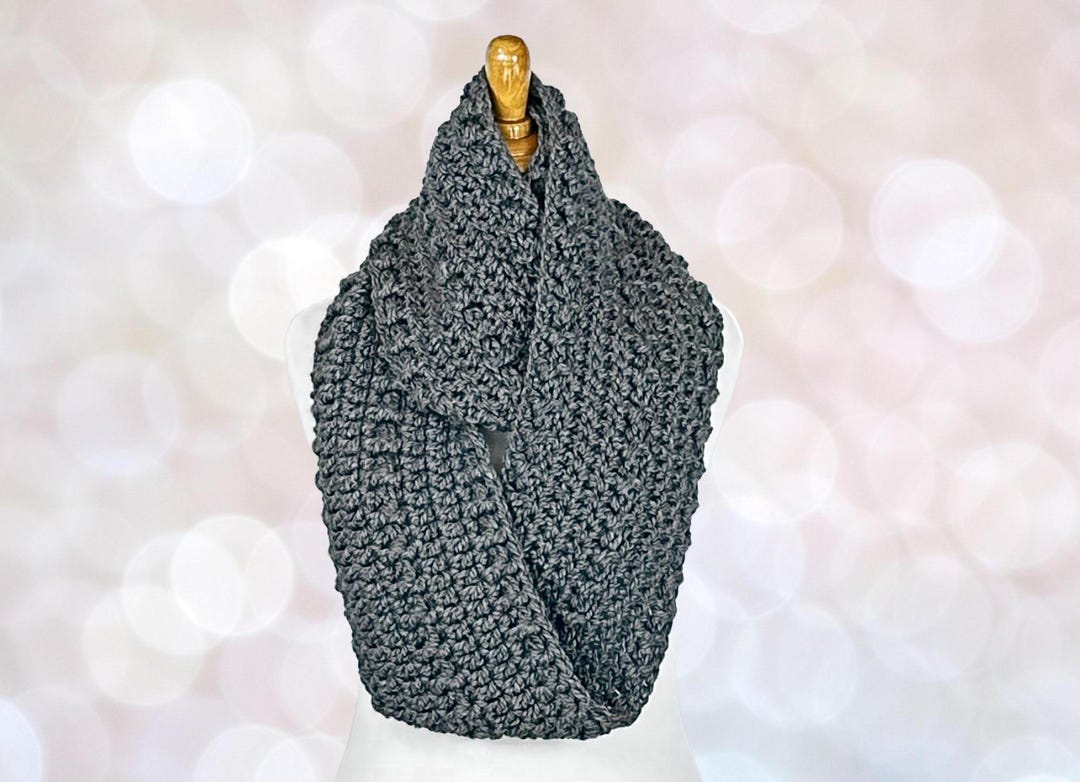 Gray Chunky Infinity Loop Cowl Scarf, Unisex Neckwear, Thick Crochet ...