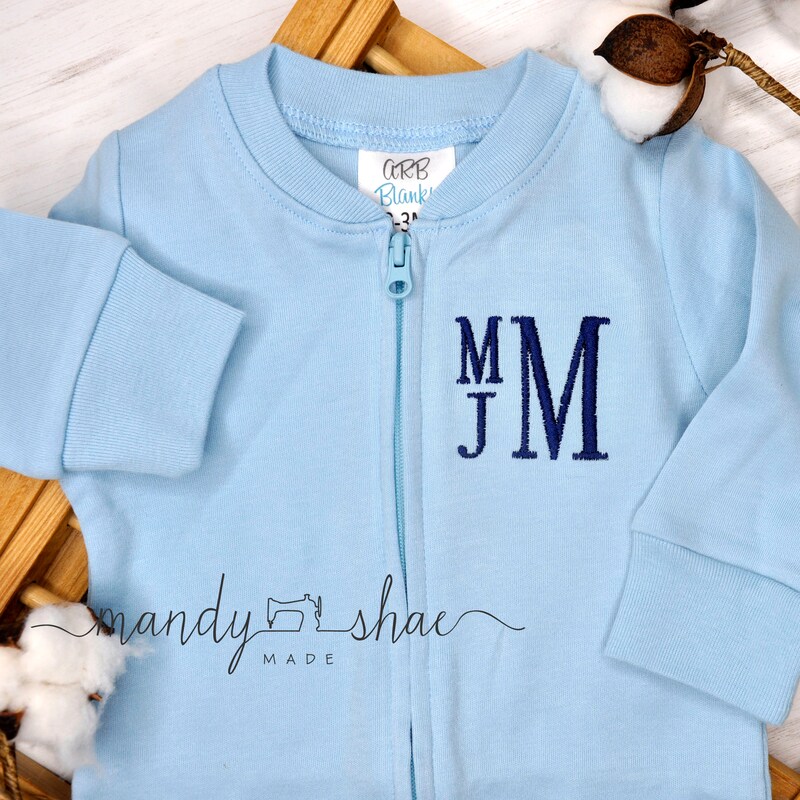 Emblem Embroidered Footie  - Pale Blue
