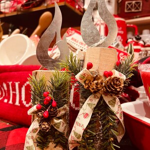 Christmas log metal flame tabletop centerpiece holiday decoration